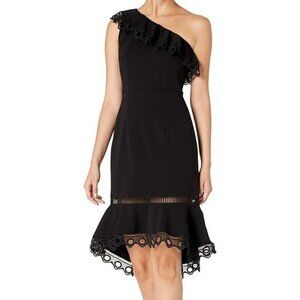 Nanette Lepore One Shoulder Sleeveless Knit Dress High-Low Flounce Size 4